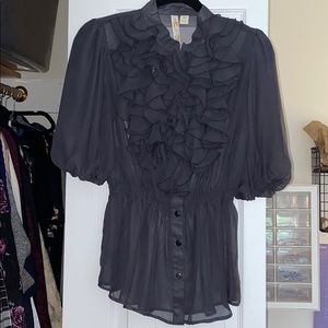 Adiva gray chiffon blouse quarter length sleeve